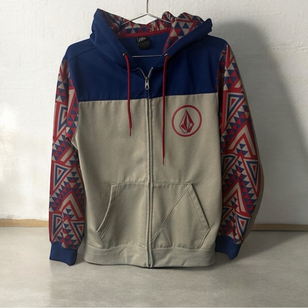 Volcom Blue and Red Geometric Hoodie
